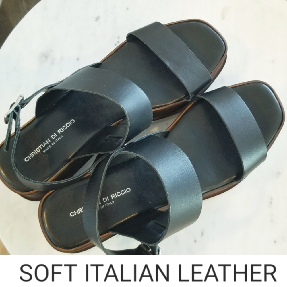 Christian Di Riccio Made In Italy Soft Leather Wedge Sandals Buckle Strap NWT